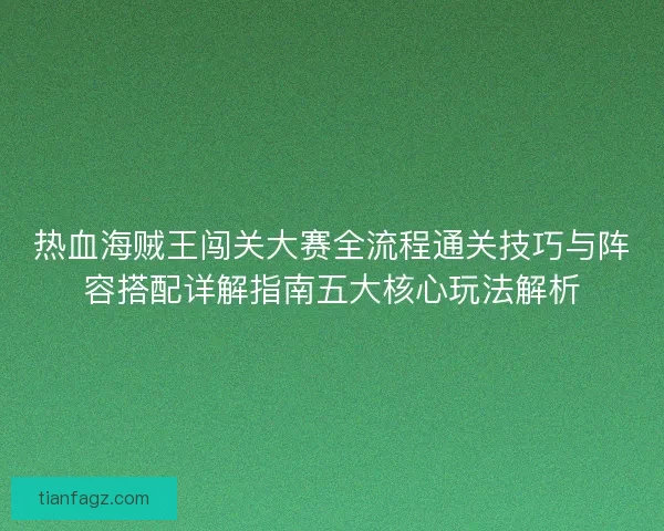 热血海贼王闯关大赛全流程通关技巧与阵容搭配详解指南五大核心玩法解析